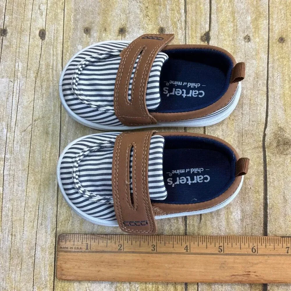 Carters Boys Crew Boat Loafers Blue White Striped Shoes Size 4M